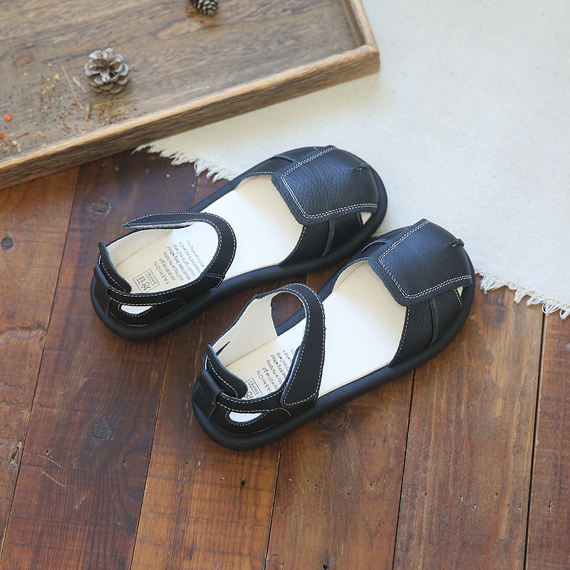 Women Retro Leather Minimalist Casual Flat Sandals-RAIIFY