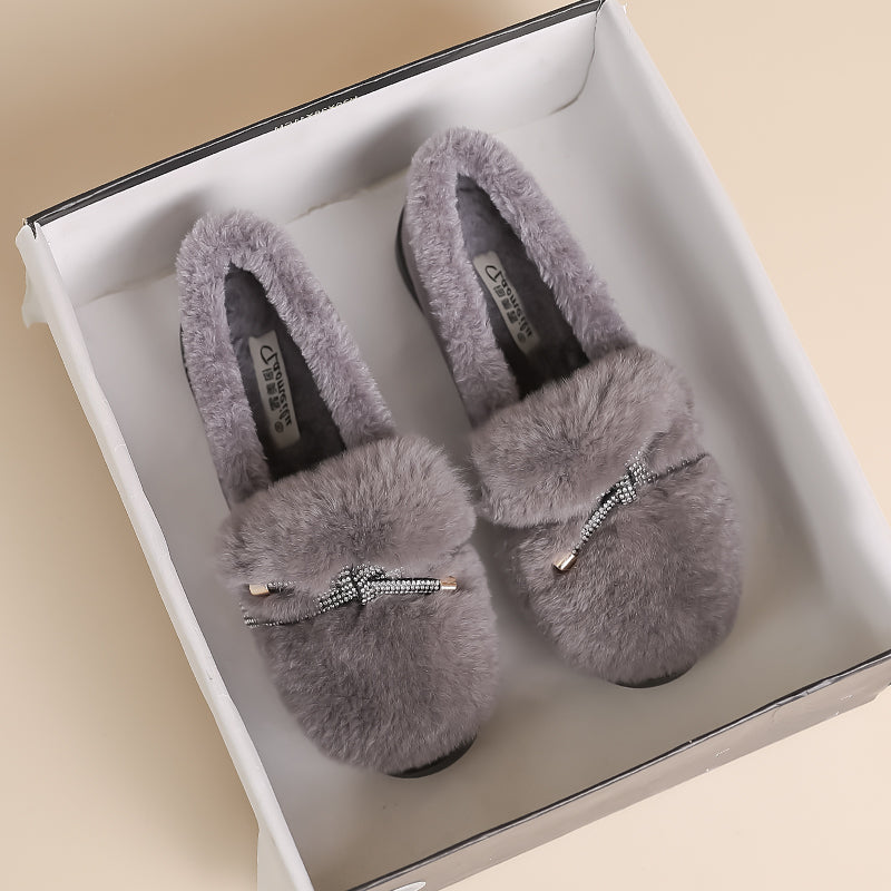Women Minimalist Warm Furred Flat Casual Shoes-RAIIFY