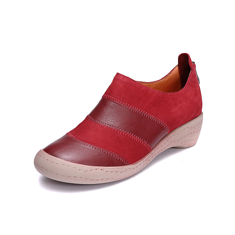 Women Matching Leather Patchwork Wedge Casual Shoes-RAIIFY
