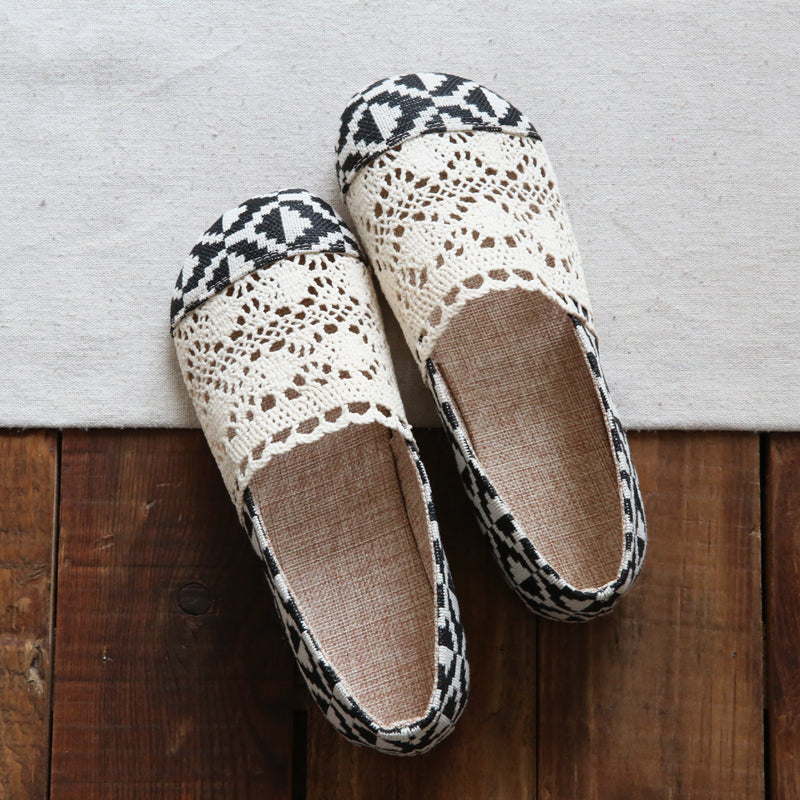 Women Retro Hollow Mesh Comfort Canvas Flats-RAIIFY