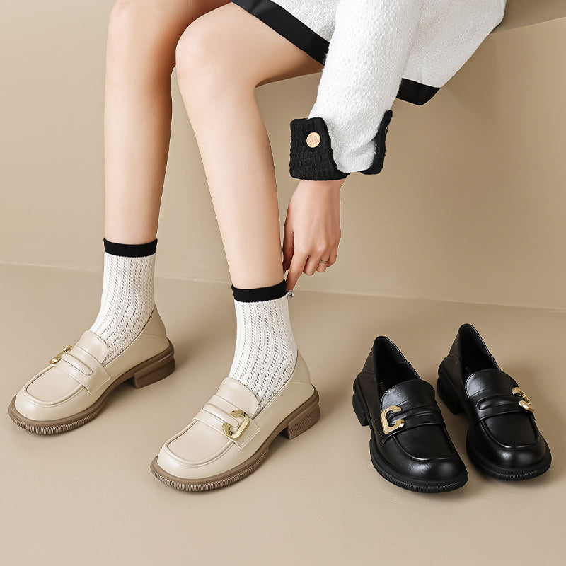 Women Retro Minimalist Soft Leather Casual Loafers-RAIIFY