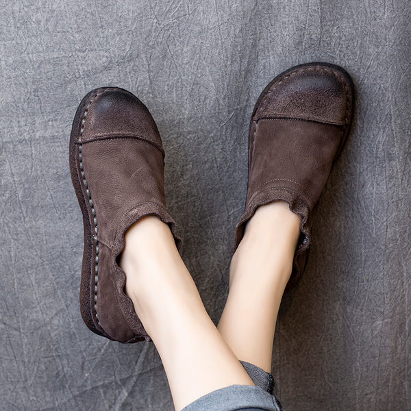 Vintage Leather Flat Women's Boots Cowhide Comfortable Women's Shoes