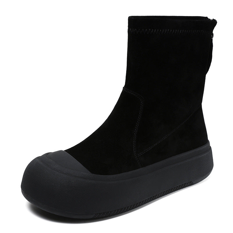 Women Minimalist Leather Thick Soled Casual Boots-RAIIFY