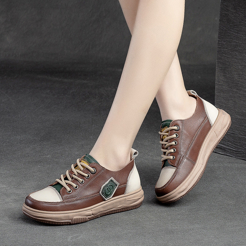 Women Retro Color Matching Leather Casual Shoes-RAIIFY