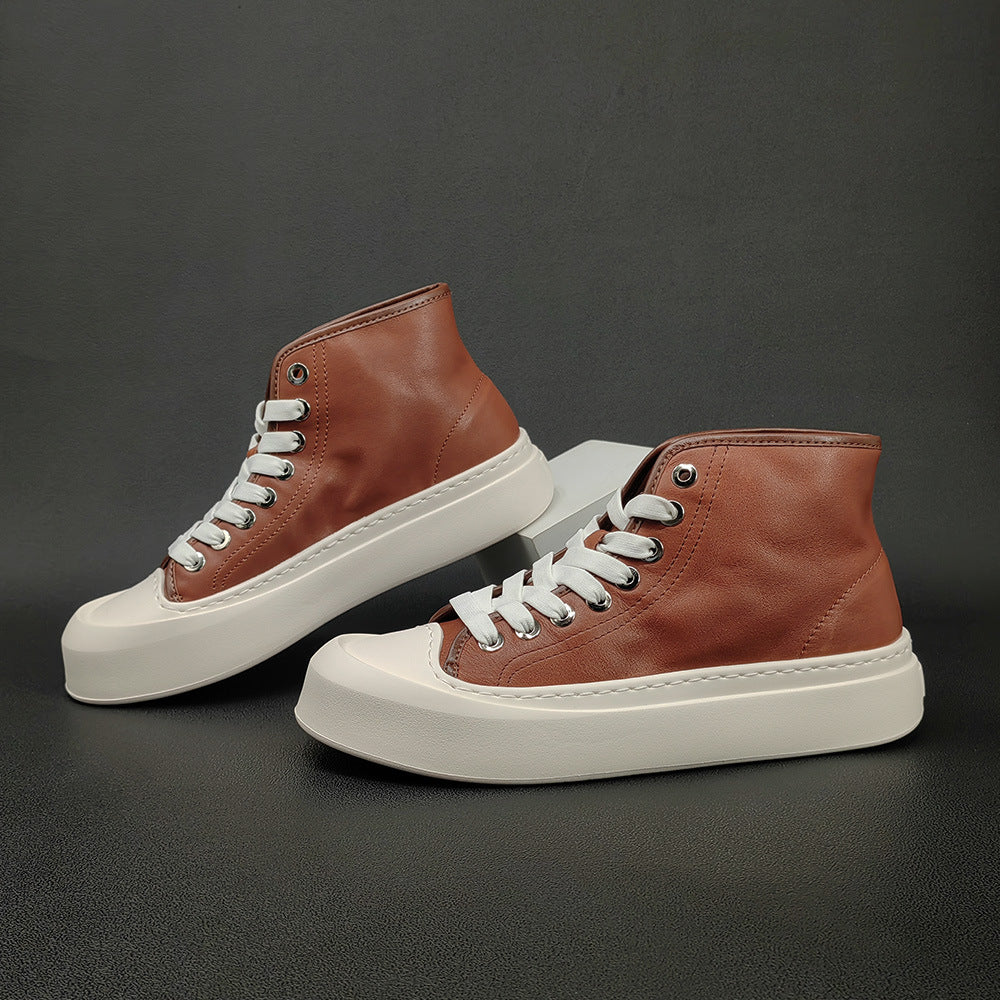 Men Stylish Leather High-Top Flat Casual Shoes-RAIIFY
