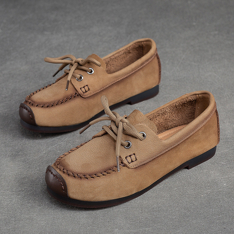 Women Retro Suede Leather Flat Casual Shoes-RAIIFY