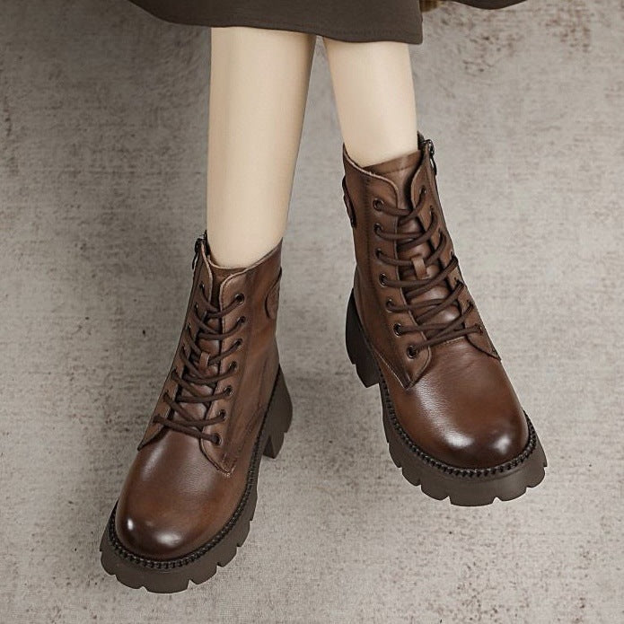 Women Minimalist Leather Winter Furred Boots-RAIIFY