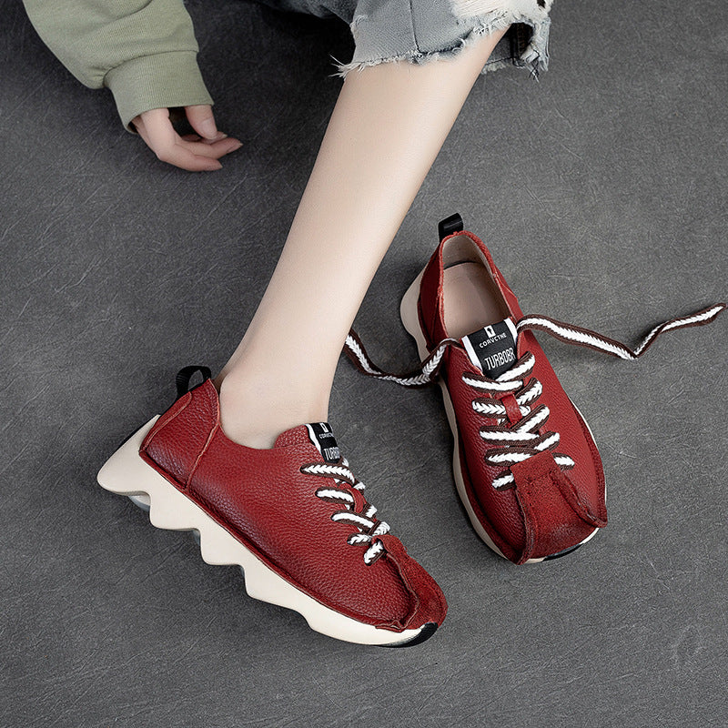 Women Retro Casual leather Lug Sole Sneakers-RAIIFY