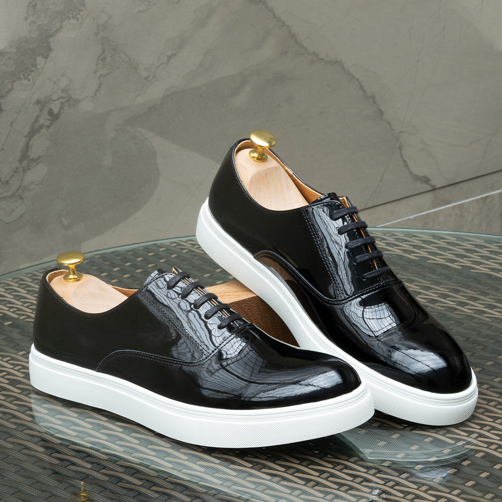 Men Solid Glossy Leather Fashion Casual Shoes-RAIIFY