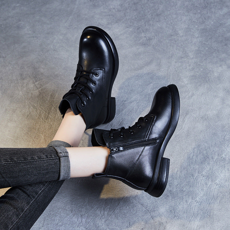 Women Classic Minimalist Soft Leather Flat Ankle Boots-RAIIFY