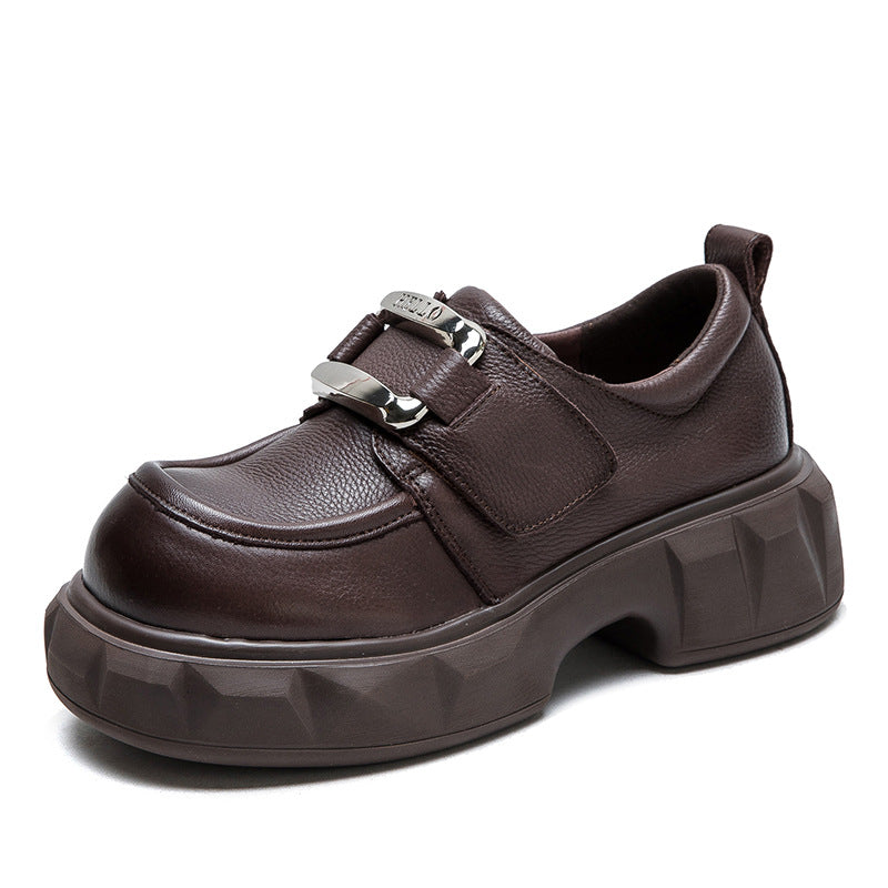 Women Retro Minimalist Leather Thick Soled Loafers-RAIIFY
