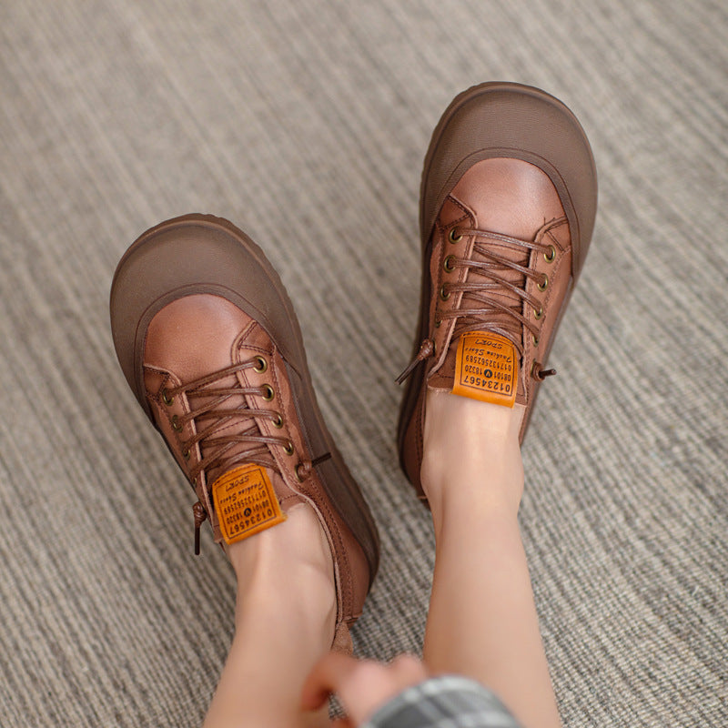 Women Retro Casual Soft Leather Thick Soled Shoes-RAIIFY