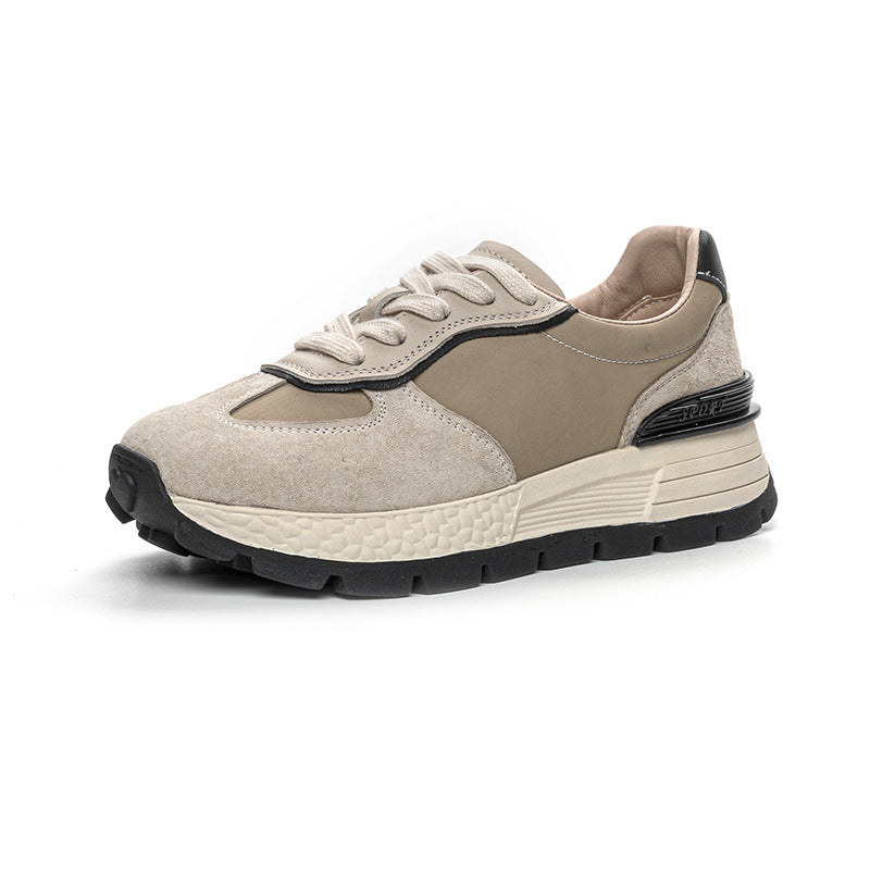 Women Minimalist Fashion Leather Thick Soled Casual Sneakers-RAIIFY