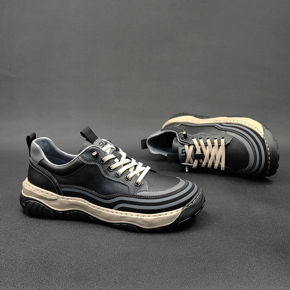 Men Minimalist Patchwork Cowhide Flat Casual Shoes-RAIIFY