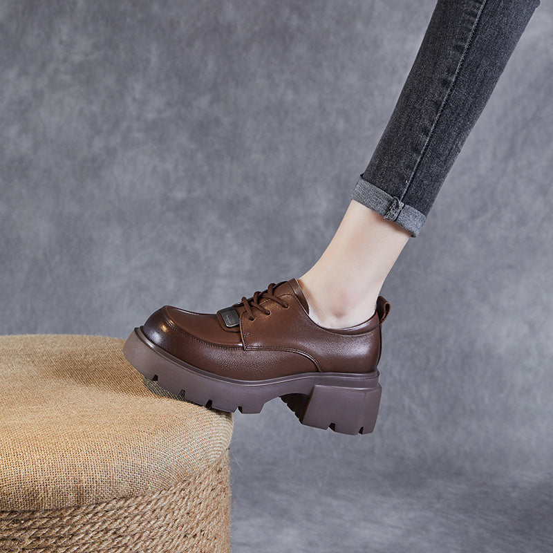 Women Leather Minimalist Chunky Soled Casual Loafers-RAIIFY