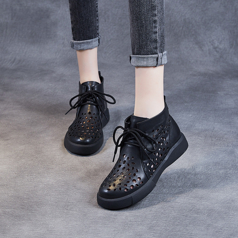 Women Minimalist Hollow Leather Summer Ankle Boots-RAIIFY