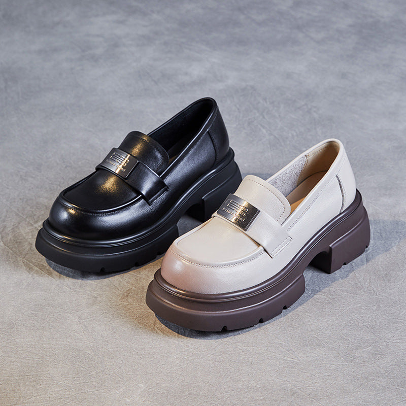 Women Minimalist Leather Thick Soled Casual Loafers-RAIIFY