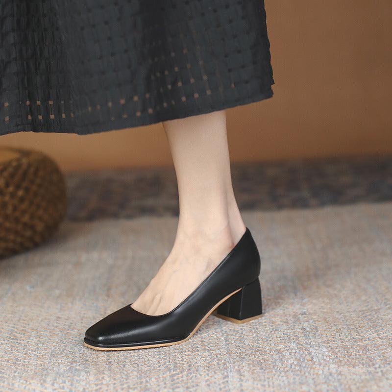 Women Soft Minimalist Chunky Heel Pumps-RAIIFY