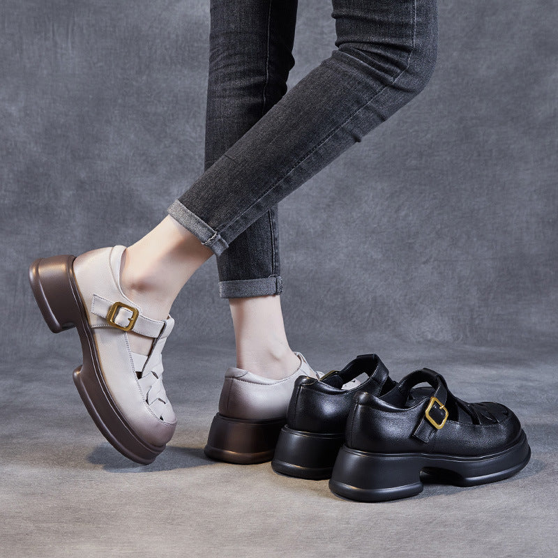 Women Hollow Plaited Leather Summer Casual Sandals-RAIIFY