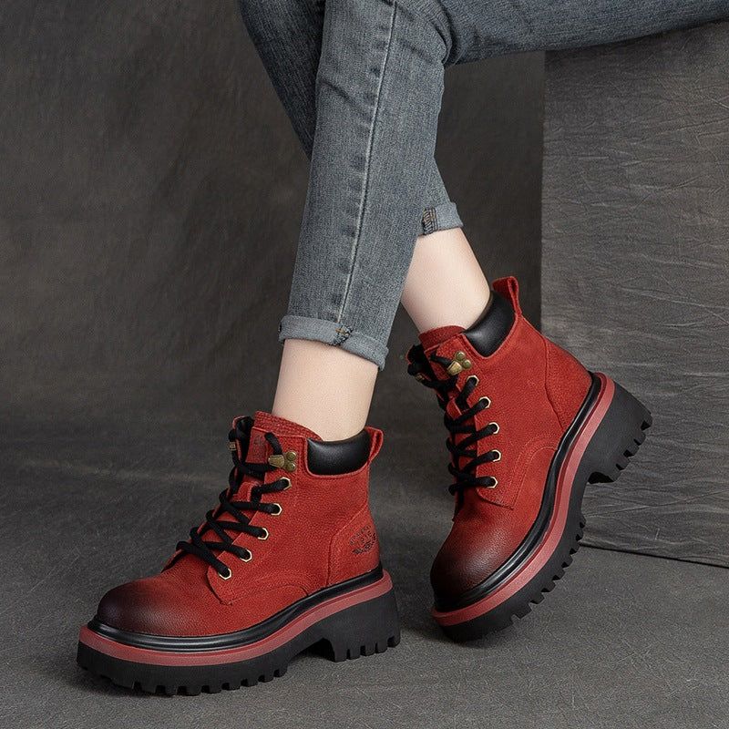 Women Classic Casual Leather Thick Soled Boots-RAIIFY