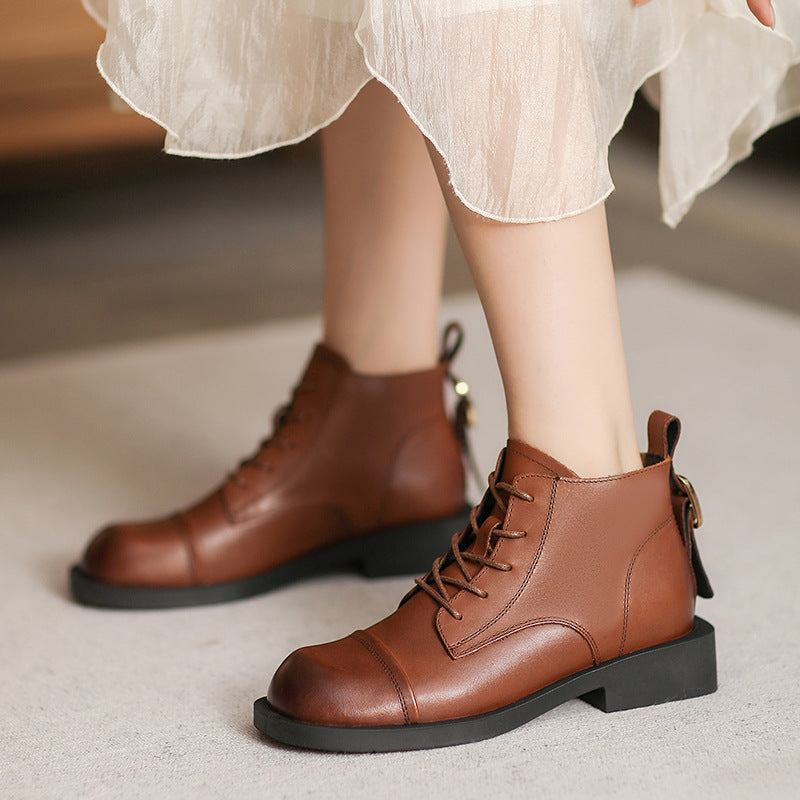 Women Patchwork Leather Ankle Boots-RAIIFY