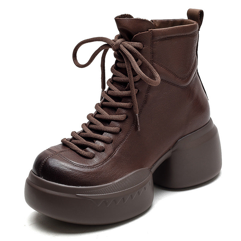 Women Retro Leather Casual Chunky Heel Boots-RAIIFY