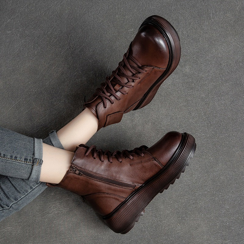 Women Retro Soft Leather Platform Boots-RAIIFY