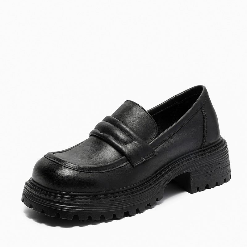 Women Casual Retro Leather Low Block Loafers-RAIIFY