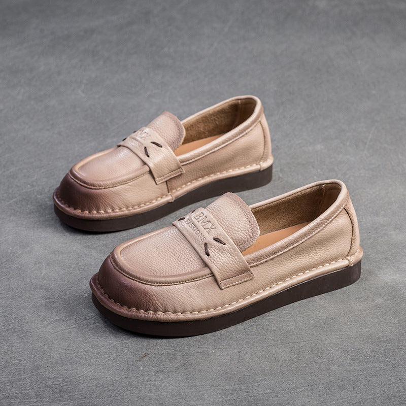 Women Minimalist Retro Soft Leather Flat Casual Loafers-RAIIFY