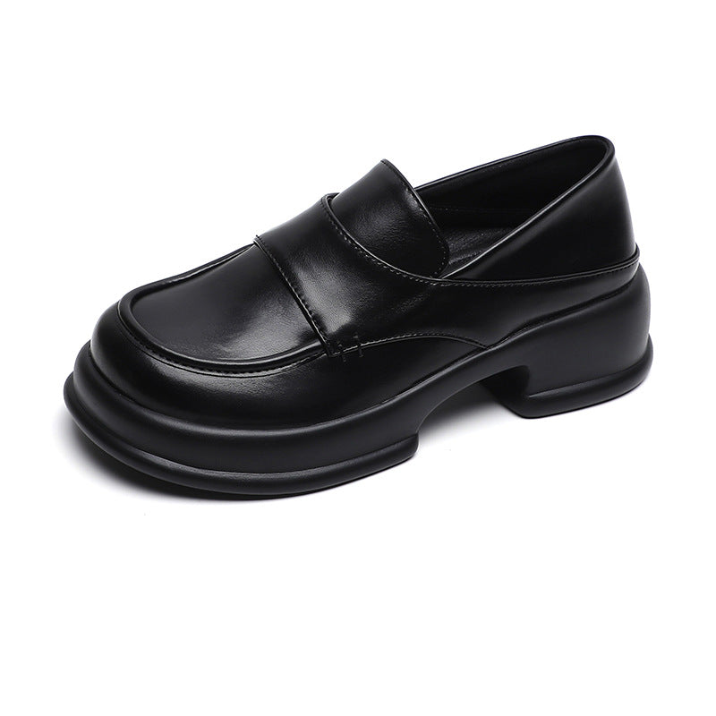 Women Retro Round Head Solid Lug Sole Loafers-RAIIFY