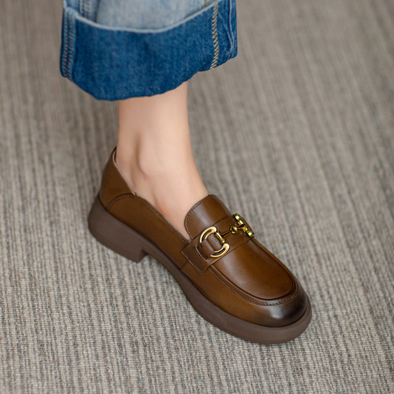 Women Retro Soft Leather Minimalist Loafers-RAIIFY