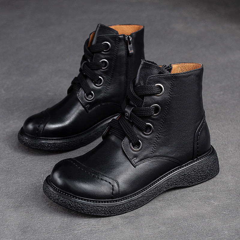 Women Retro Minimalist Leather Casual Boots-RAIIFY