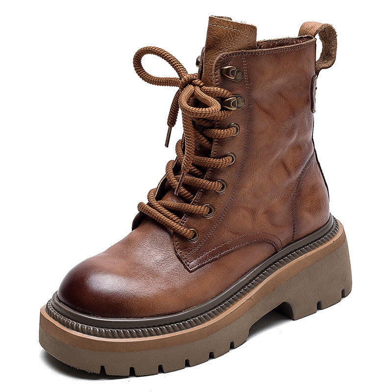 Women Classic Leather Thick Soled Combat Boots-RAIIFY