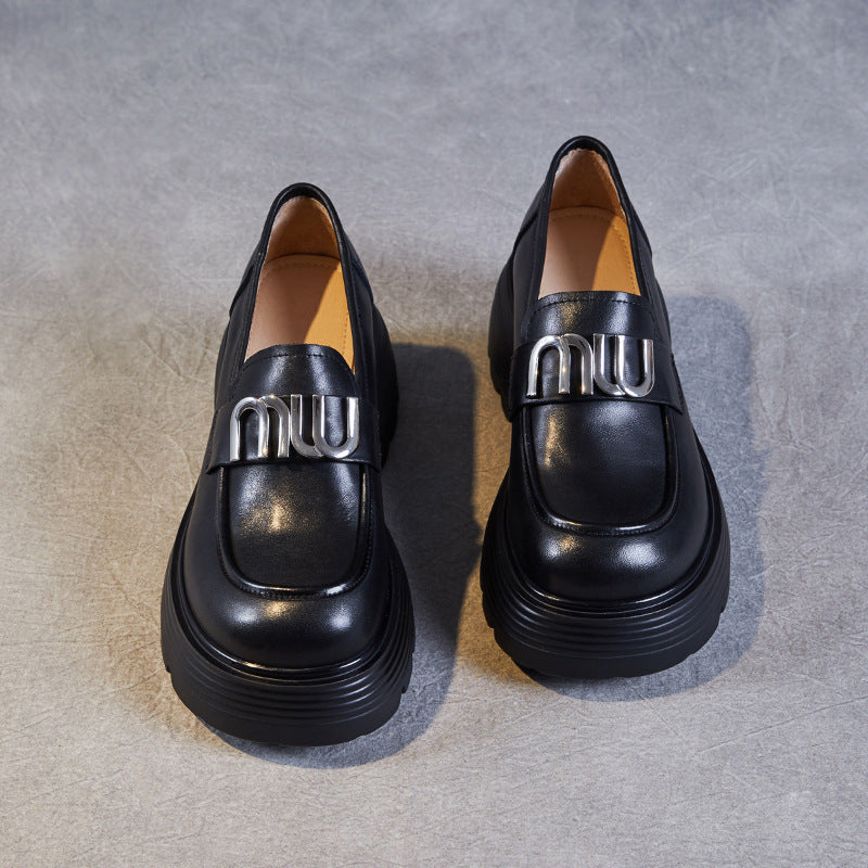 Women Minimalist Leather Chunky Platform Loafers-RAIIFY