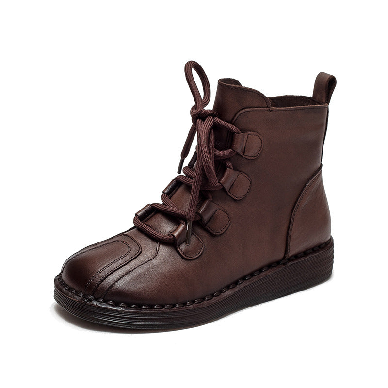 Women Retro Leather Flat Casual Boots-RAIIFY