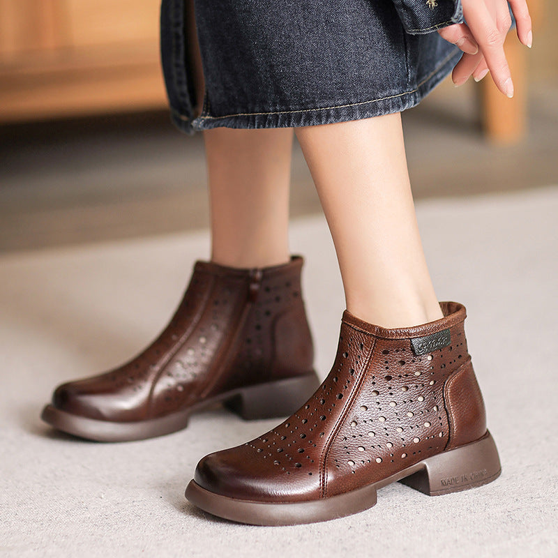 Women Minimalist Hollow Leather Comfort Ankle Boots-RAIIFY