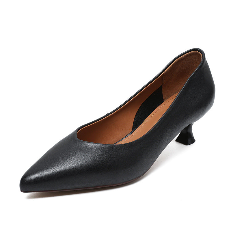 Women Minimalist Solid Leather Pumps Dress Shoes-RAIIFY