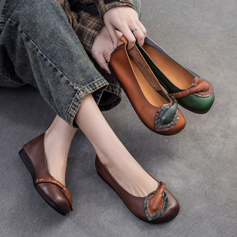Women Retro Leather Soft Casual Flats Shoes-RAIIFY
