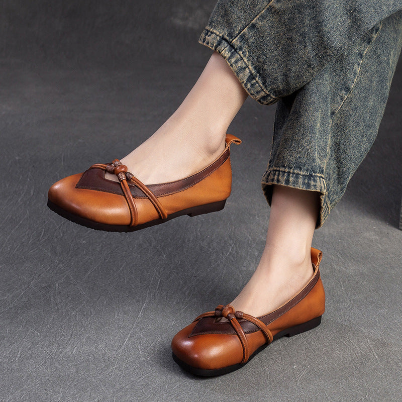 Women Retro Leather Soft Casual Flats Shoes-RAIIFY