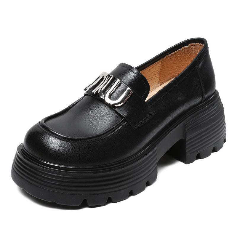 Women Minimalist Leather Chunky Platform Loafers-RAIIFY