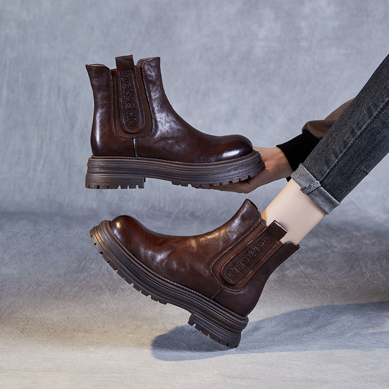 Women Retro Leather Minimalist Ankle Boots-RAIIFY