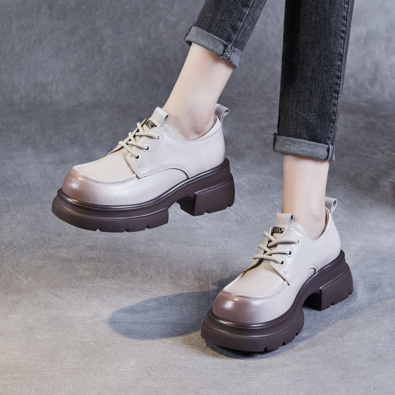 Women Minimalist Leather Chunky Platform Loafers-RAIIFY