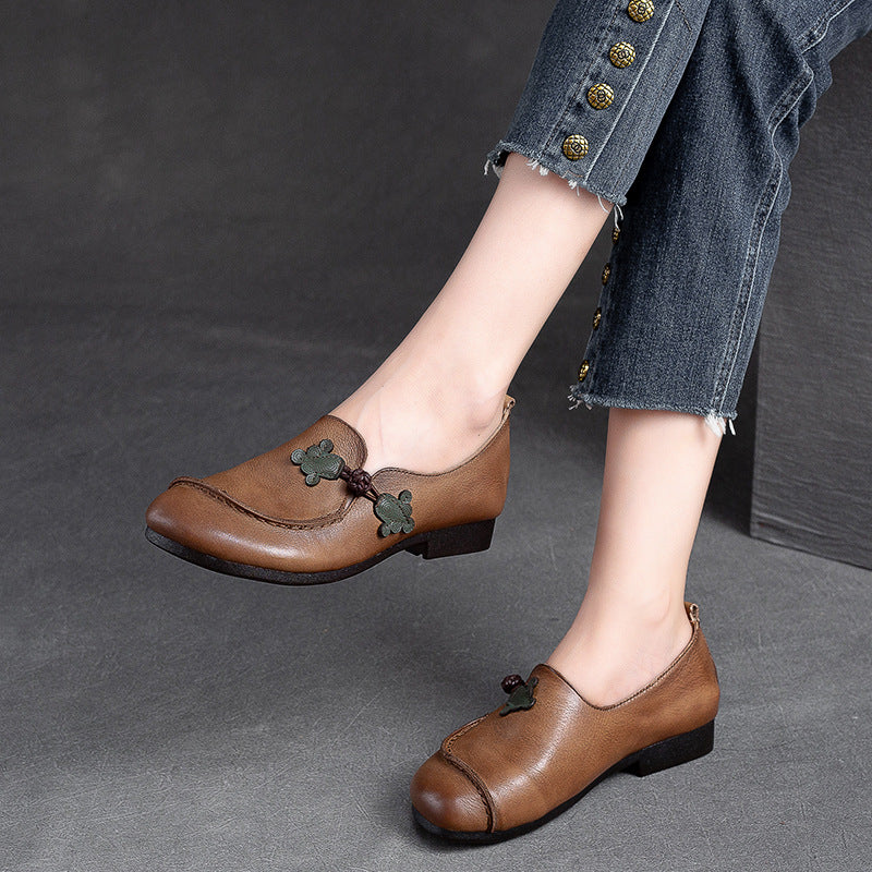 Women Flat Soft Leather Retro Casual Shoes-RAIIFY