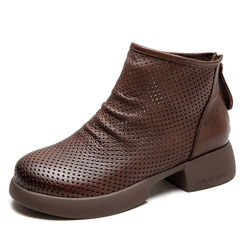Women Retro Minimalist Hollow Leather Casual Ankle Boots-RAIIFY