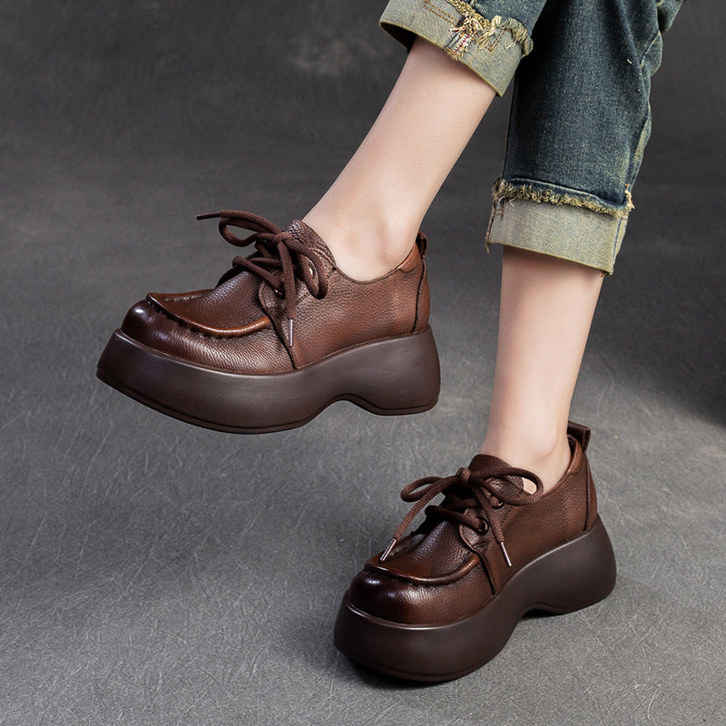 Women Minimalist Soft Leather Thick Soled Casual Shoes-RAIIFY