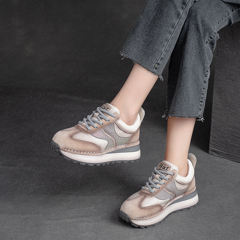 Women Stylish Leather Patchwork Casual Sneakers-RAIIFY