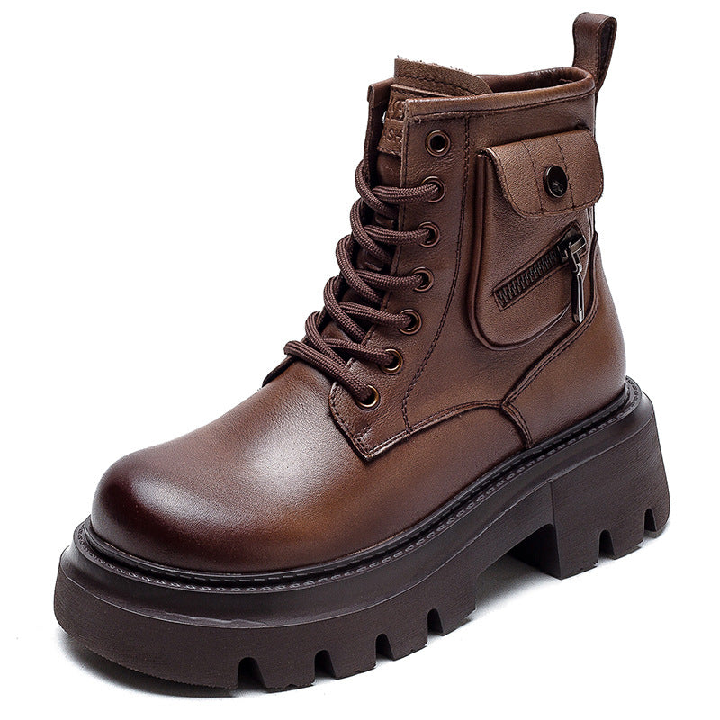 Women Retro Casual Leather Platform Boots-RAIIFY