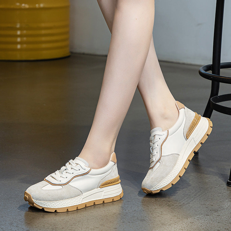 Women Minimalist Fashion Leather Thick Soled Casual Sneakers-RAIIFY