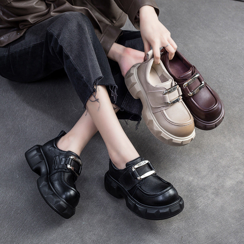 Women Retro Minimalist Leather Thick Soled Loafers-RAIIFY