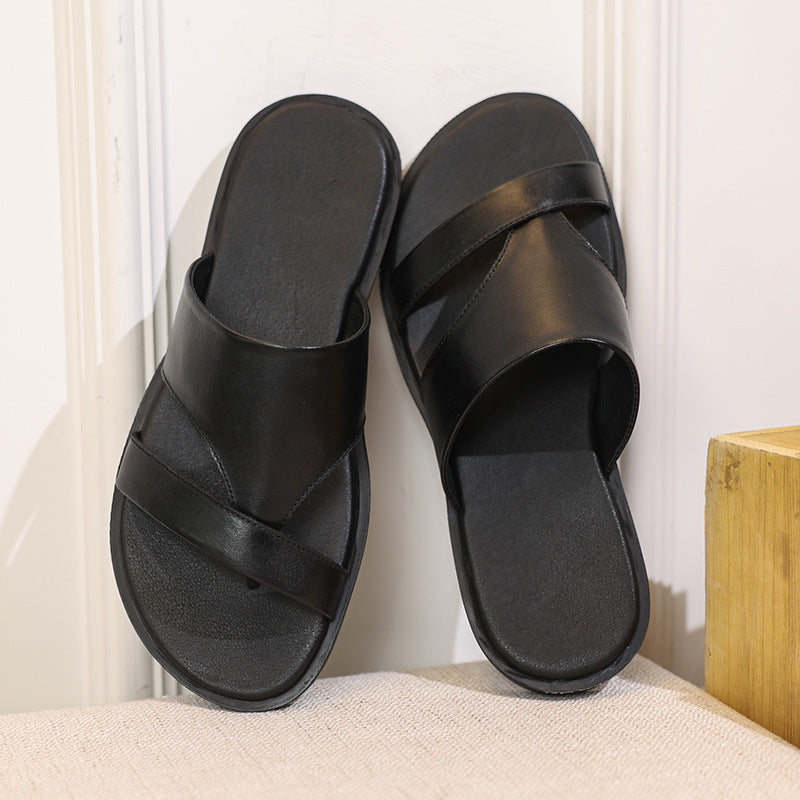 Men Summer Cowhide Slide Sandals-RAIIFY